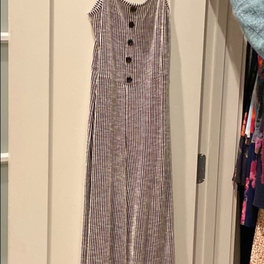 Striped button front jumpsuit